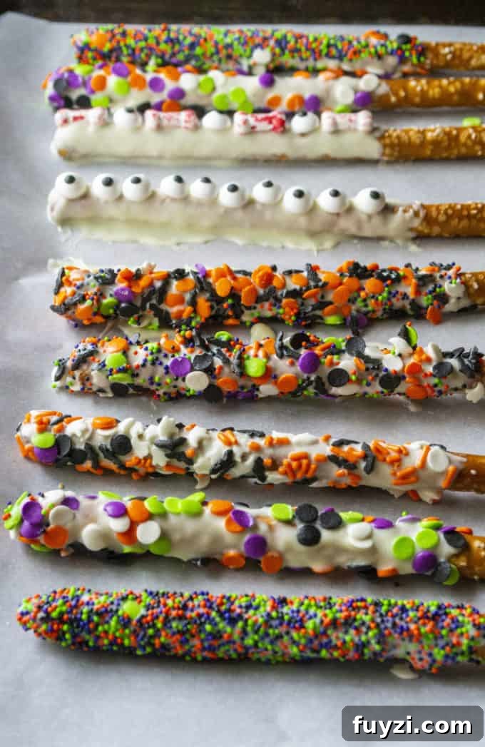Halloween pretzels on parchment paper
