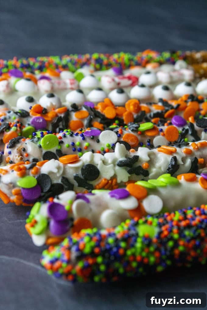 different decorated halloween pretzels