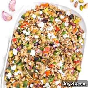 Mediterranean farro salad with crumbled feta cheese