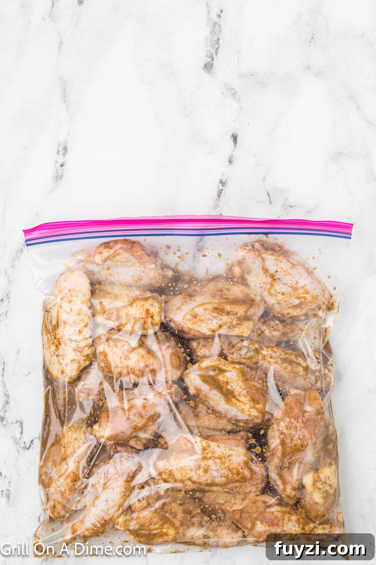 Chicken wings in a ziplock with marinade