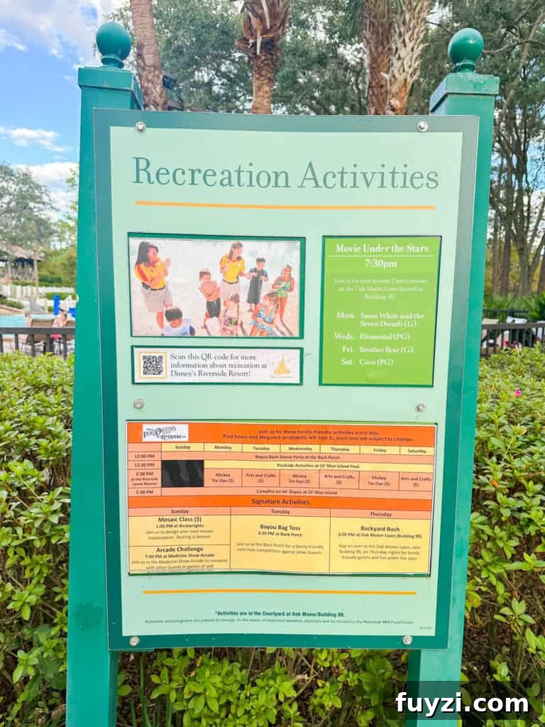 recreation activity sign at Port Orleans Riverside.