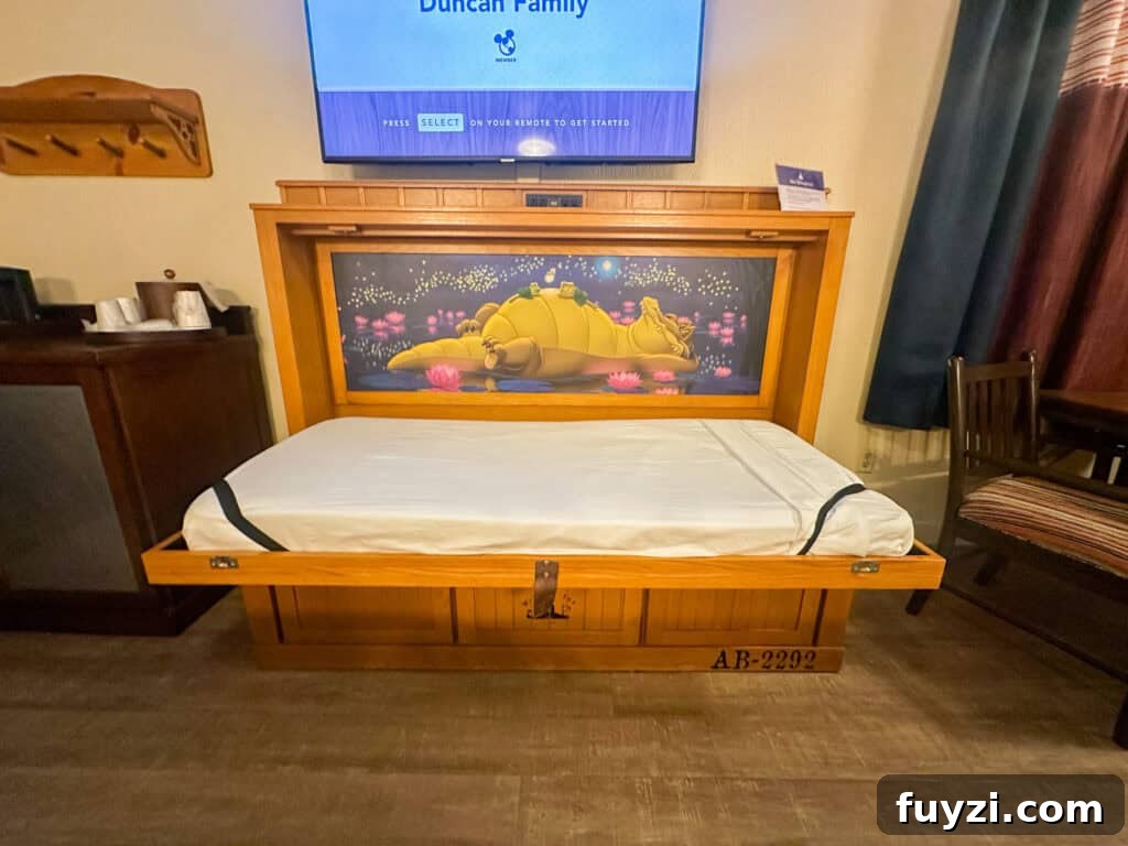 The pull-down sleeper bed in a Port Orleans Riverside room.