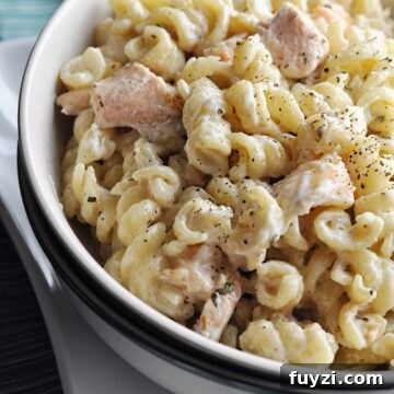 Creamy salmon and shrimp with pasta recipe in bowl