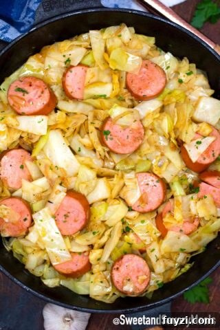 fried cabbage and sausage skillet