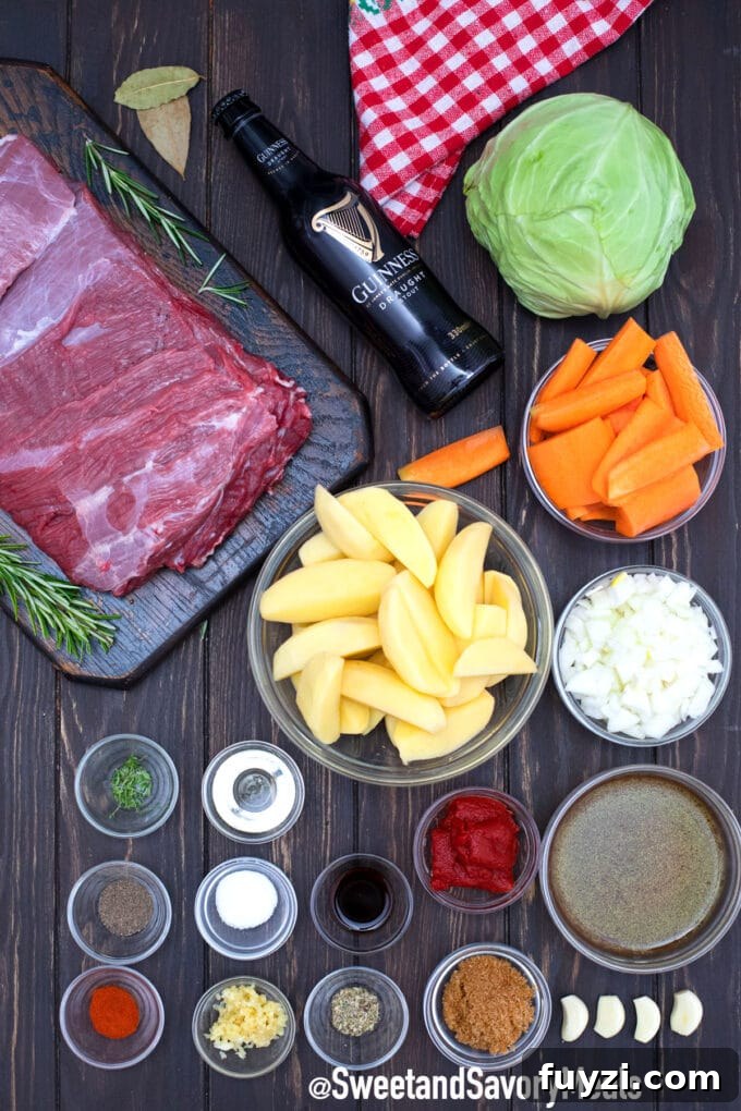 Slow-Cooked Guinness Pot Roast Recipe 4 Guinness pot roast ingredients in bowls on a table