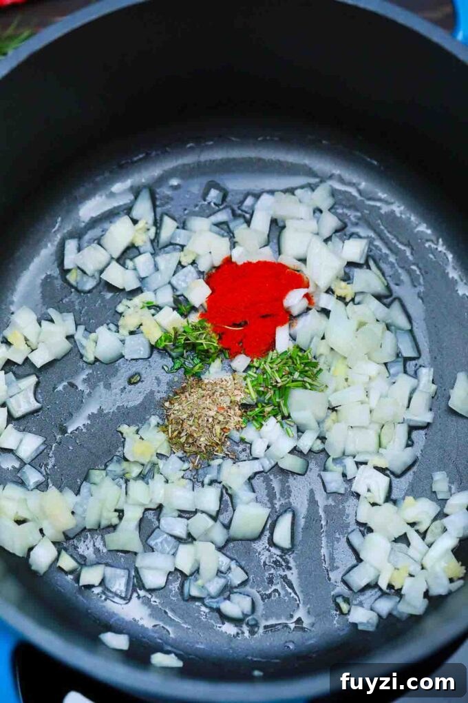 Slow-Cooked Guinness Pot Roast Recipe 6 searing onion, garlic, herbs and spices in a Dutch oven