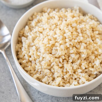 brown rice in white bowl