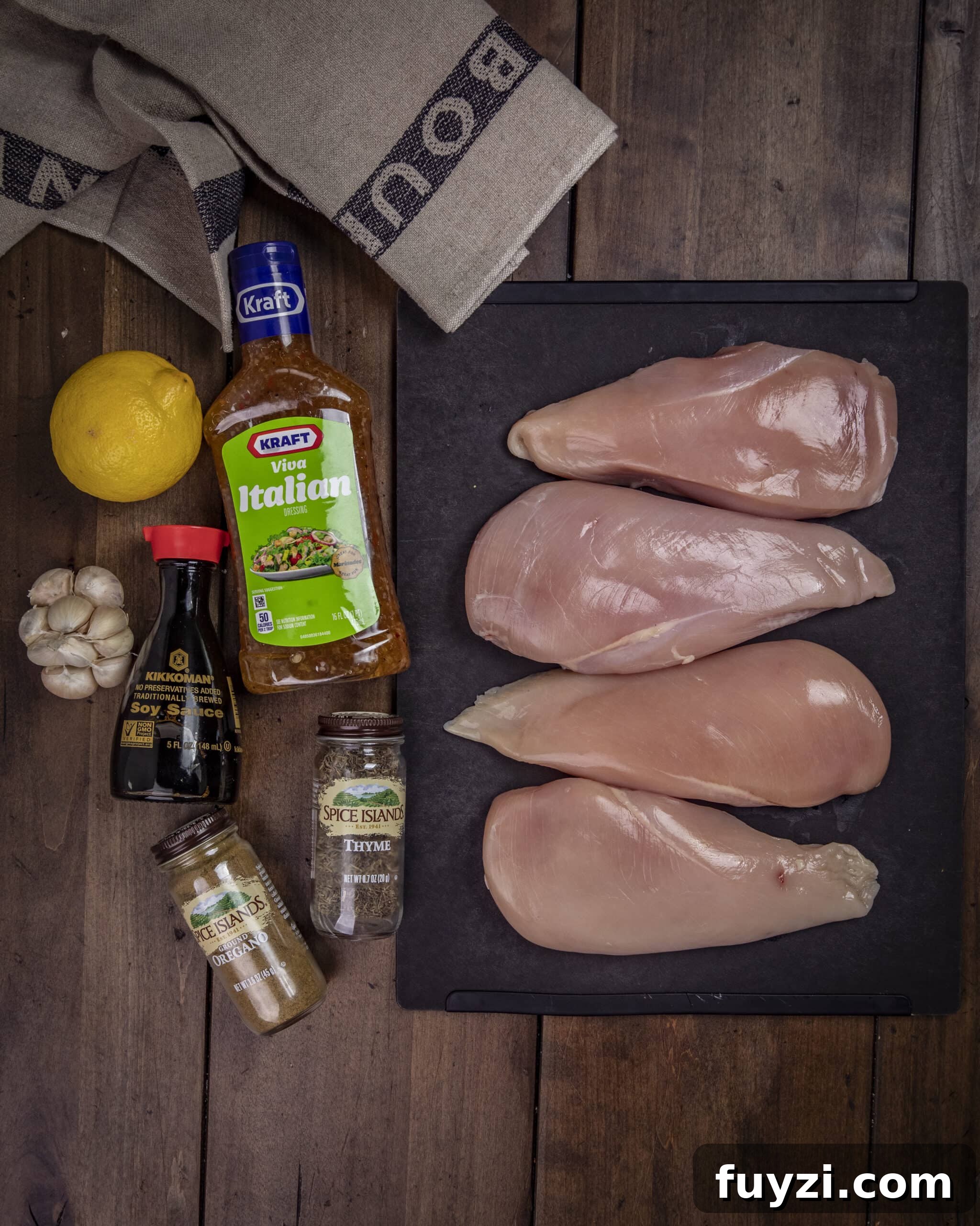 Marinade bowl and raw chicken