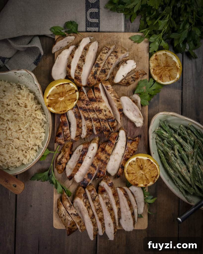 Sliced grilled chicken ready to serve