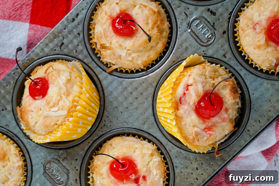 Coconut Rum Malibu Muffins with Pineapple Glaze Recipe 2 Malibu Muffins, muffins with pinepple, coconut, cherries, and rum flavoring.