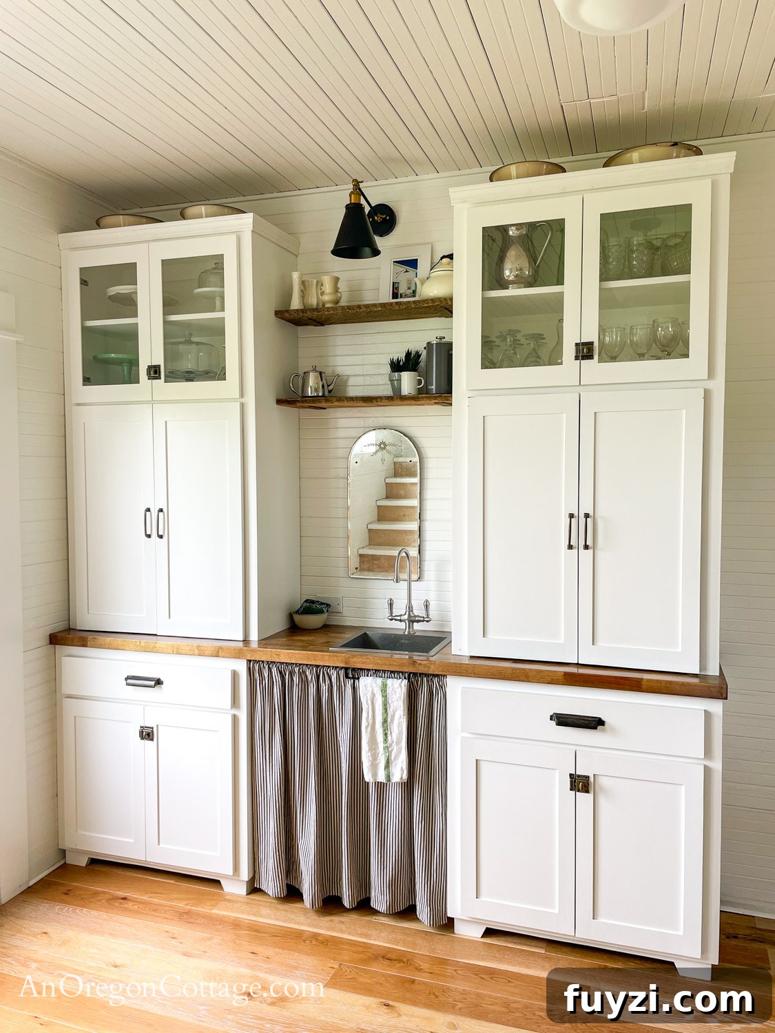 coffee bar area with shelves