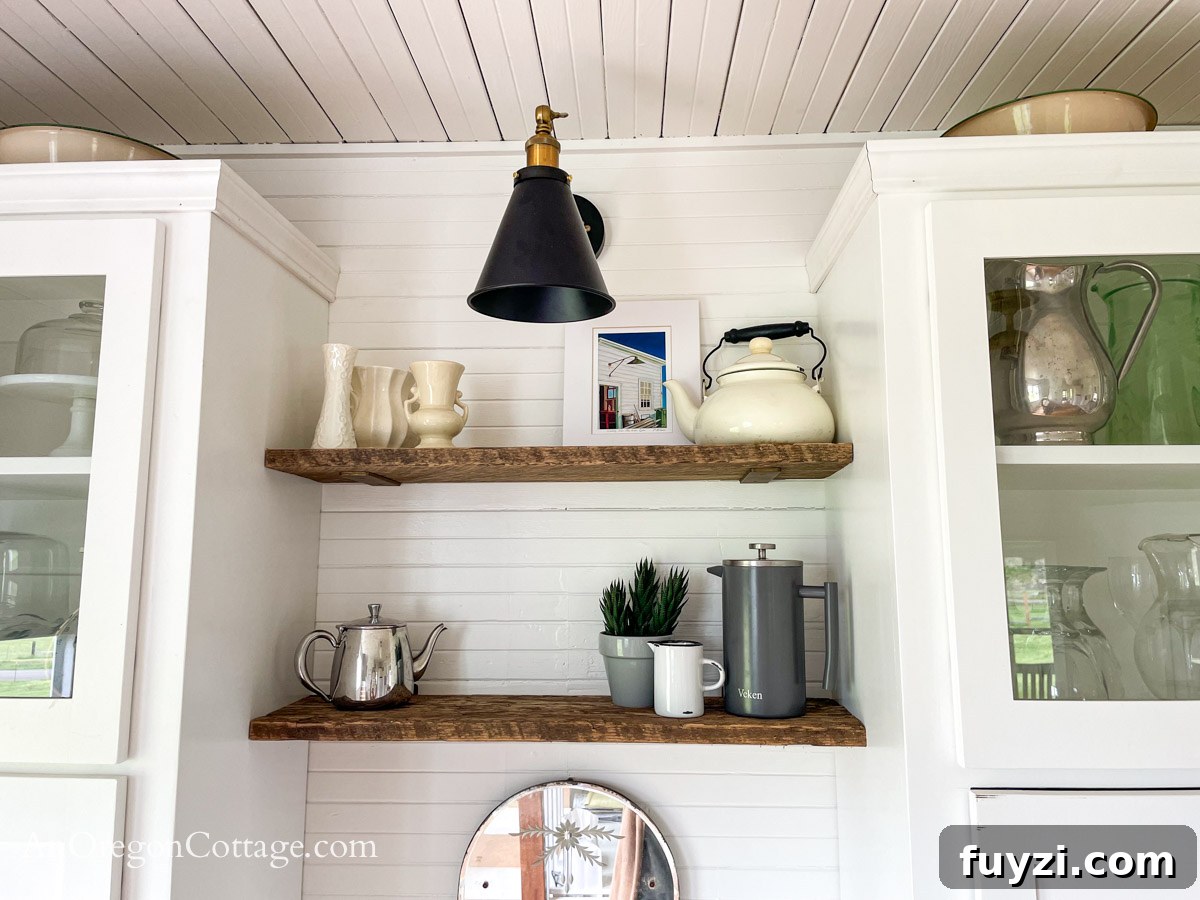 coffee bar floating style shelves close