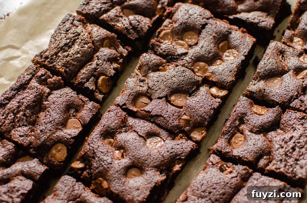 Fudgy Chunky Chocolate Chip Brownies Recipe 20 Chunky Chocolate Chip Brownies on brown parchment paper