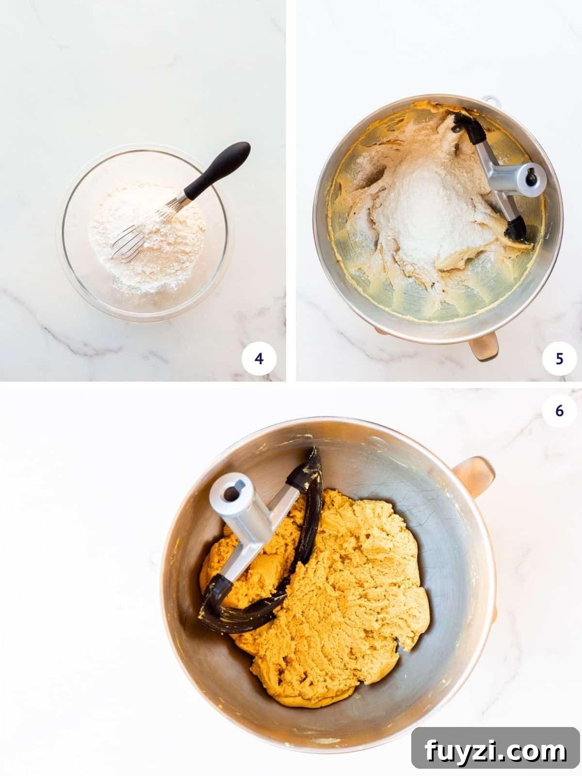 Classic Peanut Butter Cookie Recipe with Natural Peanut Butter 7 Whisking dry ingredients separately before adding to the mixer bowl to make peanut butter cookie dough.