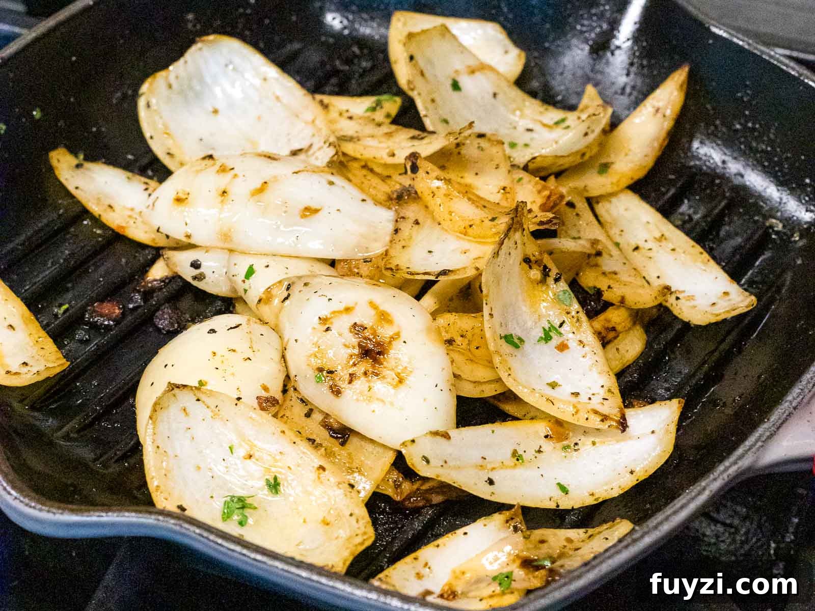 grilled onions on a grill pan