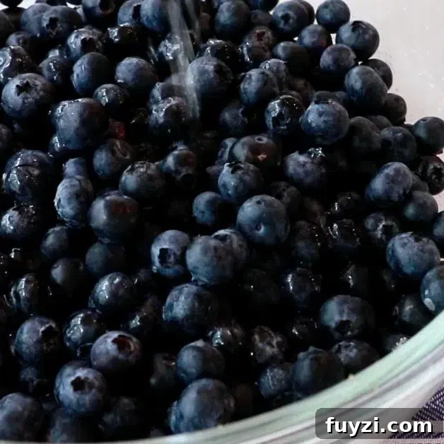 adding blueberry and lemon juice to make blueberry pie filling