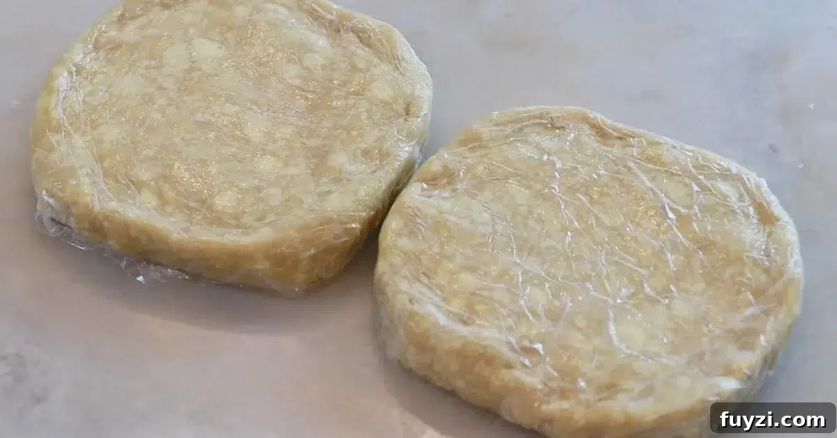 2 pie dough wrapped in plastic wrap