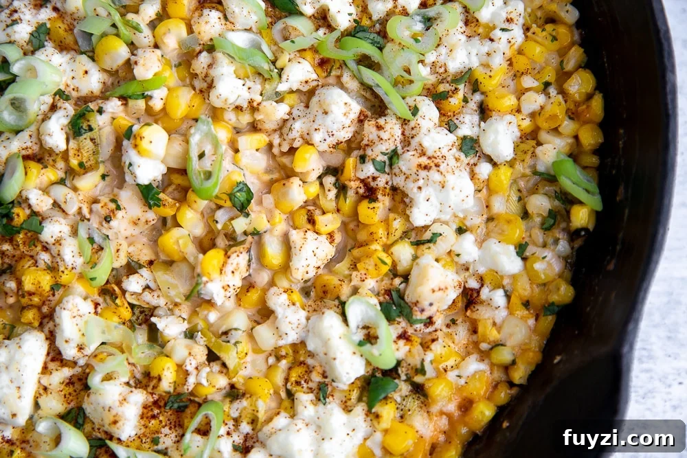 Overhead close up of elote dip.