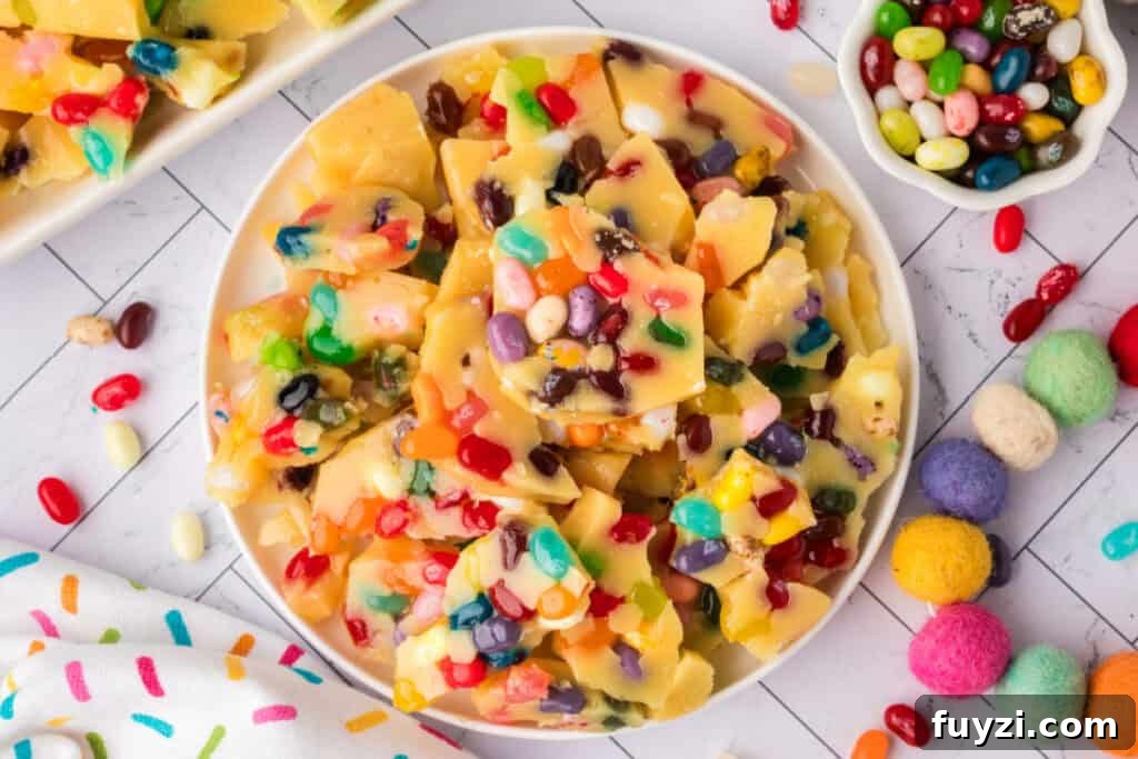jelly bean brittle on serving tray