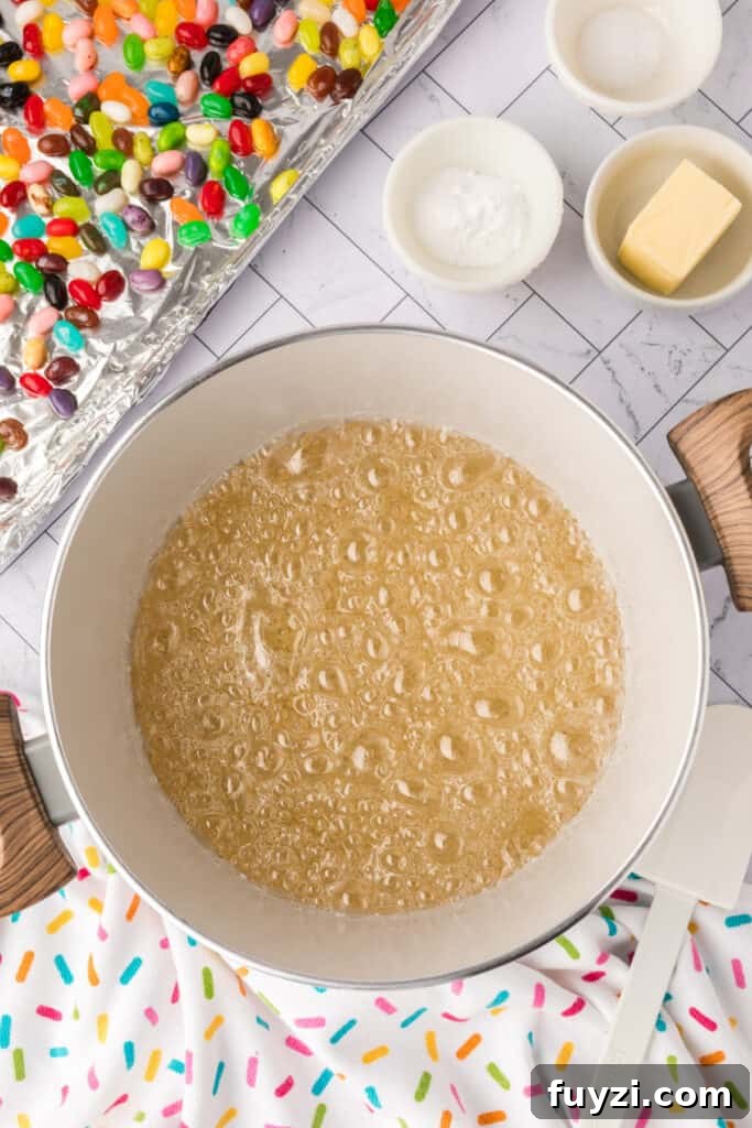 sugar, corn syrup, and water brought to a boil