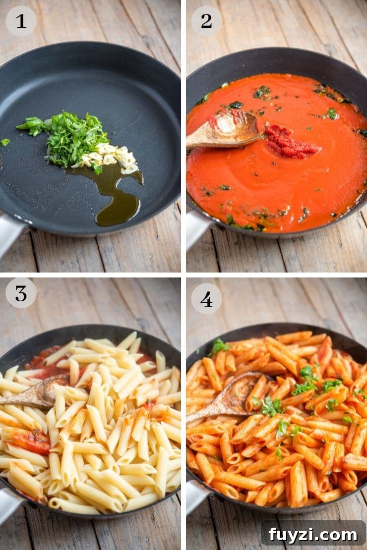 Penne Pomodoro: Classic Tomato Basil Pasta Recipe 3 Step by step photos showing how to make penne pomodoro