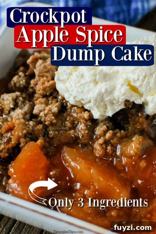 3-Ingredient Crock Pot Apple Spice Dump Cake (Video) 2 Crockpot Apple Spice Dump Cake over a bowl of cake topped with ice cream