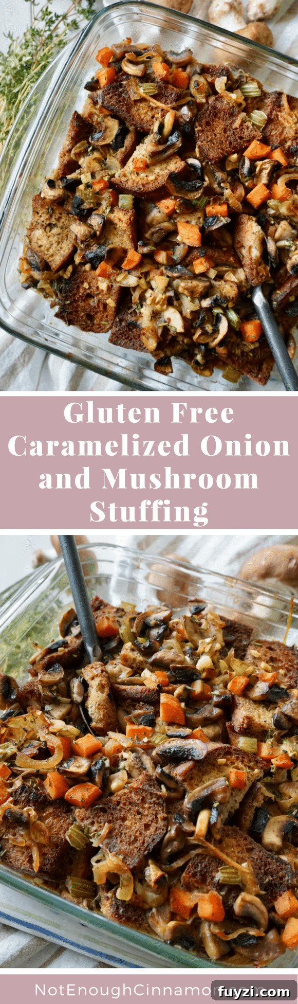 Gluten free this Thanksgiving? Try this Vegetarian Caramelized Onion and Mushroom Stuffing - Recipe on NotEnoughCinnamon.com