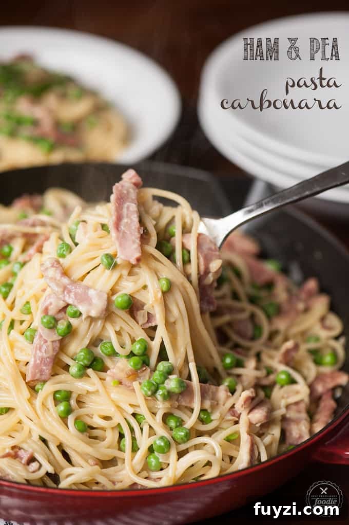 Ham and Pea Pasta Carbonara recipe