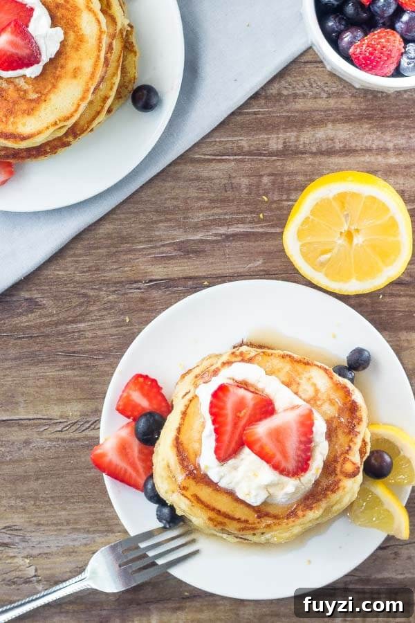 A plate of these lemon pancakes makes for the perfect spring or summer breakfast. 