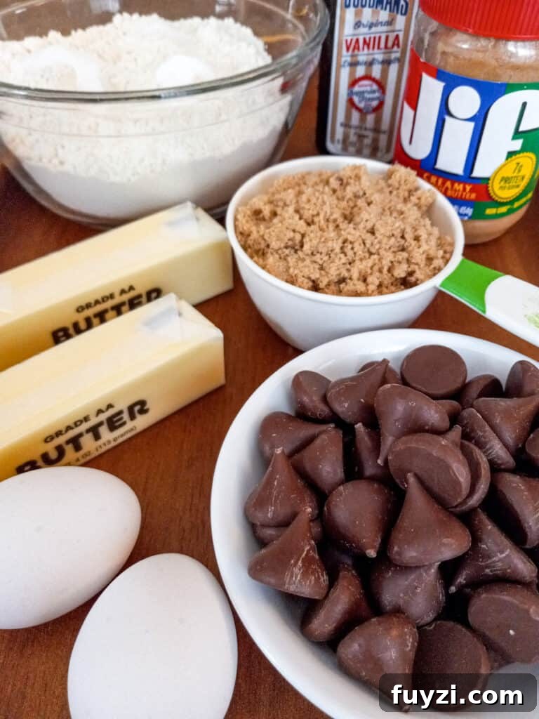 Classic Amish Peanut Butter Blossoms Recipe 2 ingredients for making Hershey kiss cookies: peanut butter, brown sugar, eggs, butter, vanilla, flour, and Hershey kisses.