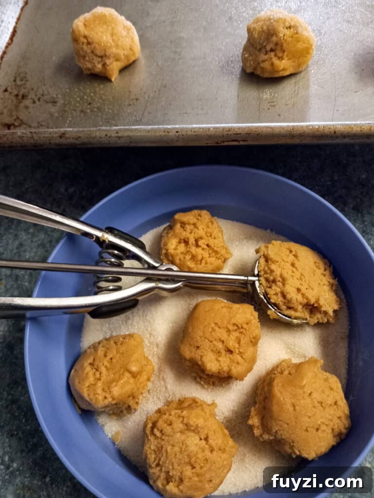 Classic Amish Peanut Butter Blossoms Recipe 4 cookie dough balls in a bowl of sugar