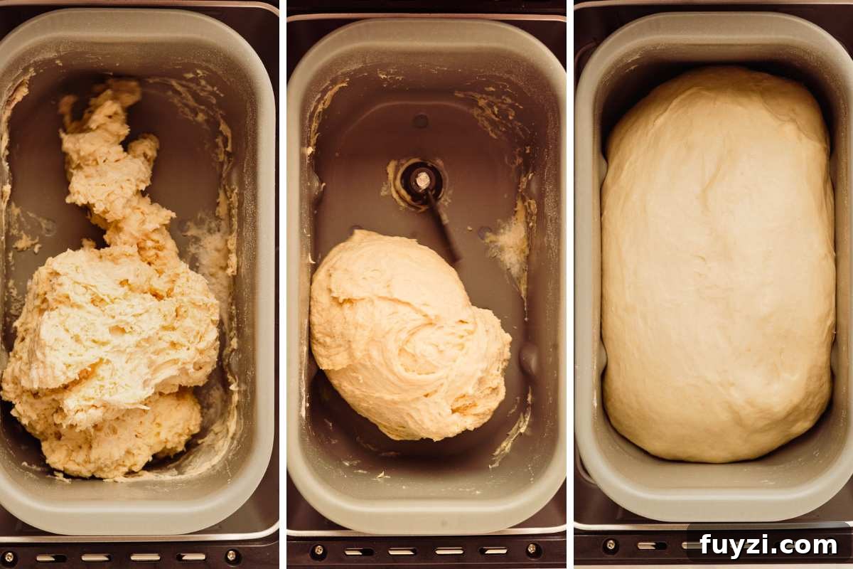 dough kneaded, risen, and baking in bread machine.