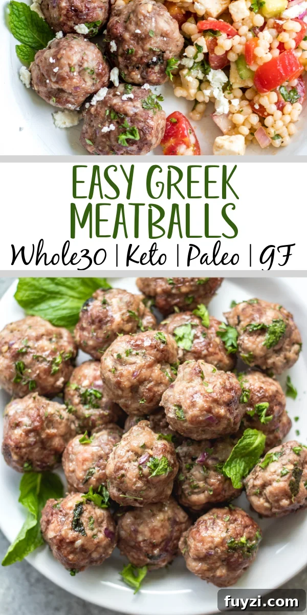 Easy Greek meatballs Whole30 low carb paleo gluten-free