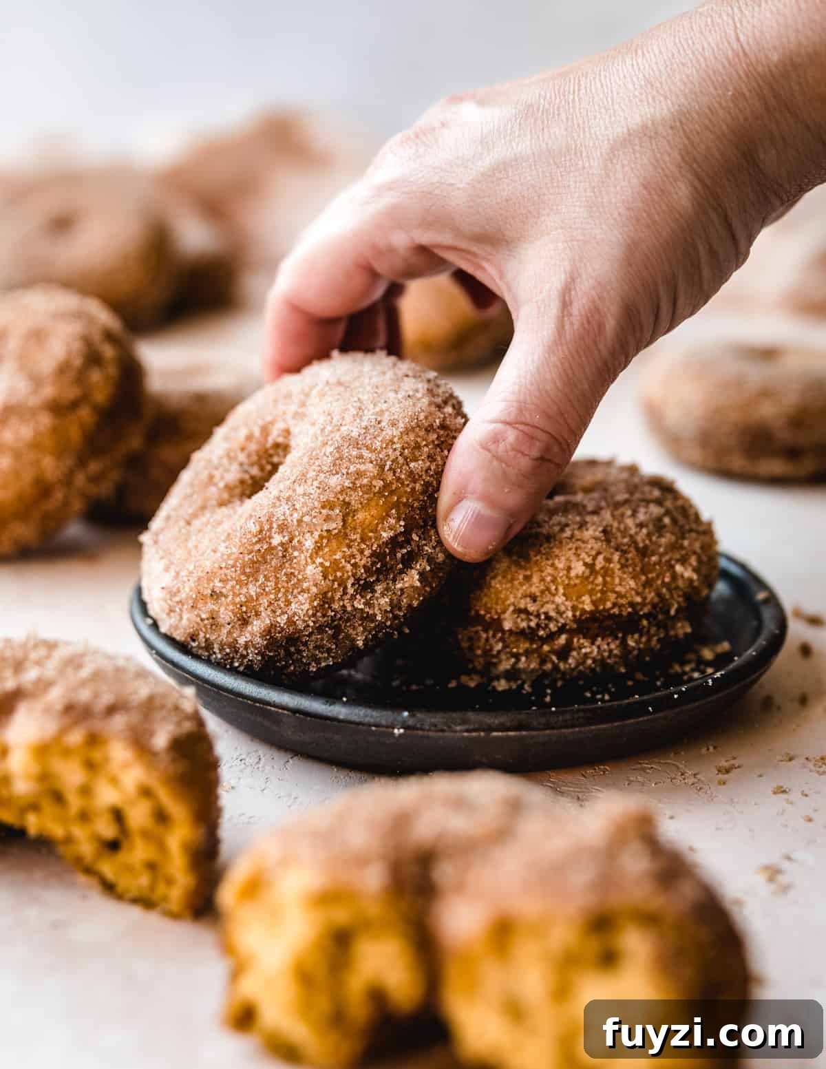 Pumpkin Cake Donuts with Cinnamon Glaze Recipe 5 You might want to make a double batch of these baked pumpkin donuts. That's how good they are!