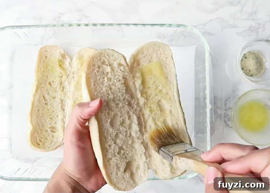 15-Minute Vegan Marinara Sauce 4 Buttering bread for meatball subs