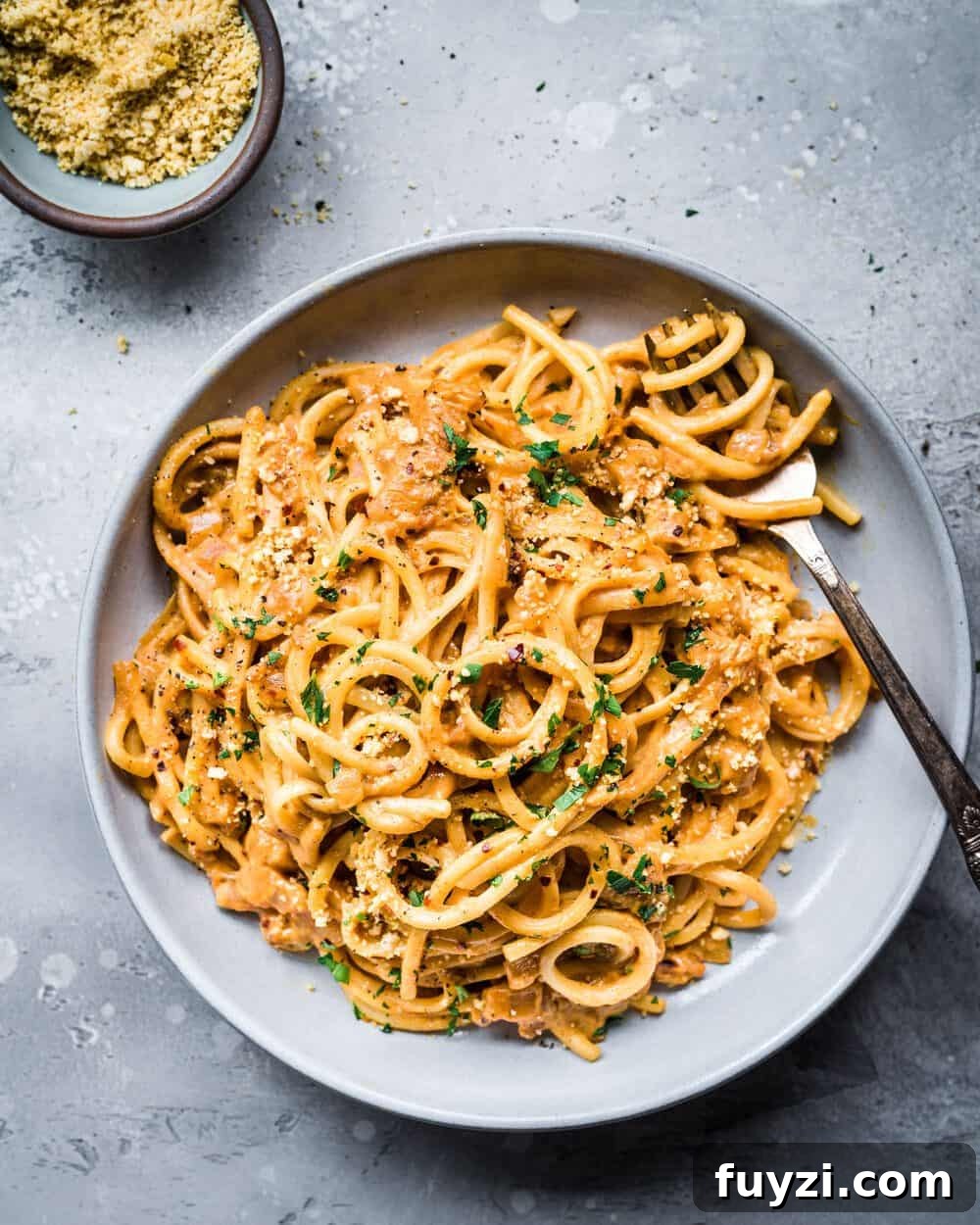 creamy pantry pasta in a bowl